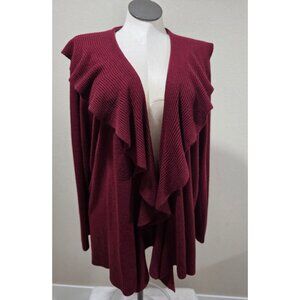 Karen Scott Womens Burgundy Open-Front Cardigan With Ruffled Collar 3X